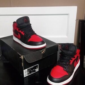 Nike Air Jordan 1 Mid Black and Red Shoes